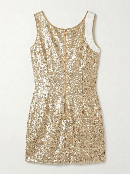 Golden Hour beaded reception dress, back with gold zipper