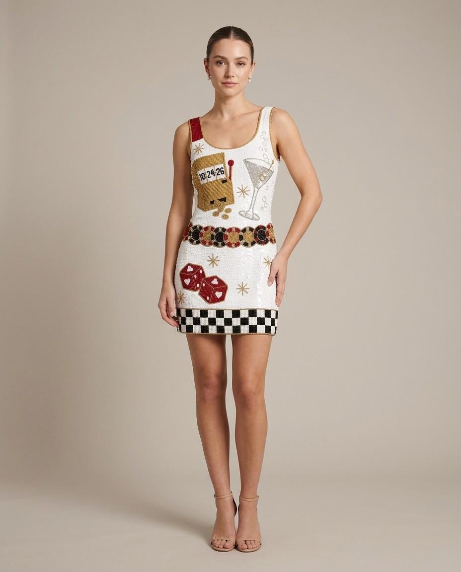 Jackpot hand-beaded sequin reception dress on model