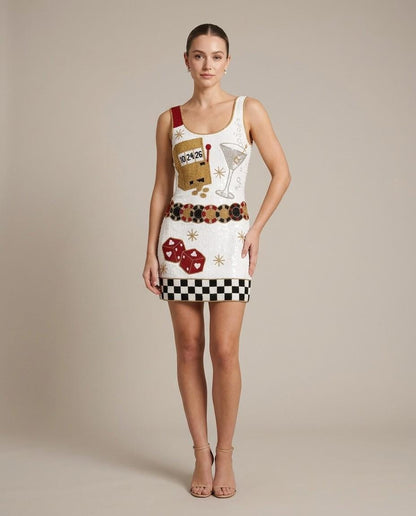Jackpot hand-beaded sequin reception dress on model