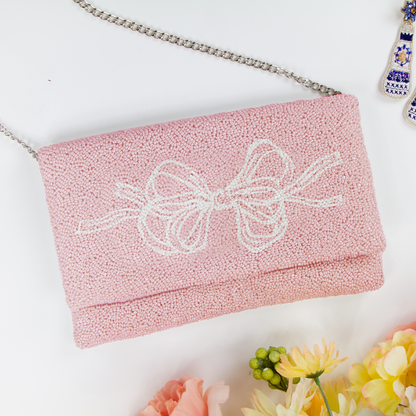 Coquette Style Beaded Canvas Clutch for Women