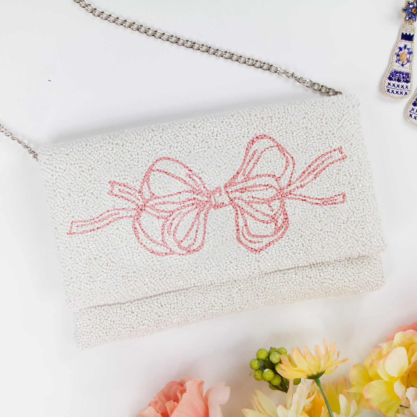 Coquette Style Beaded Canvas Clutch for Women