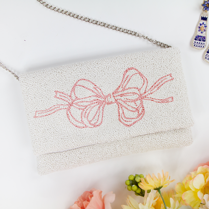 Coquette Style Beaded Canvas Clutch for Women