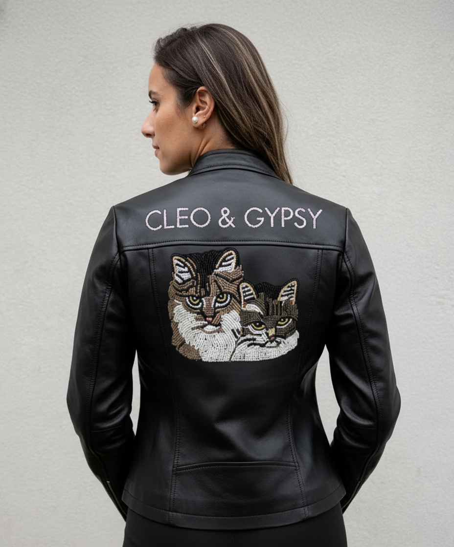 Personalized Bridal Leather Jacket with Custom Pet Portrait