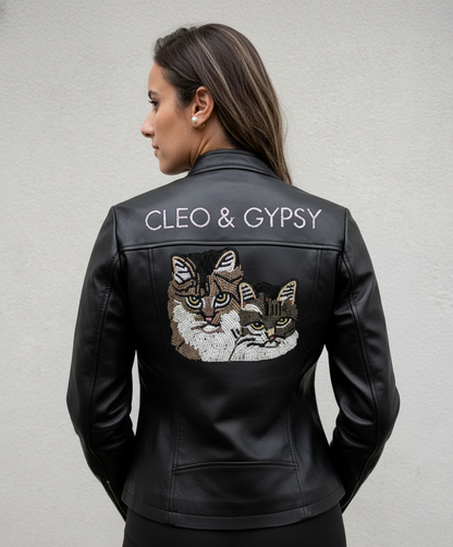 Personalized Bridal Leather Jacket with Custom Pet Portrait