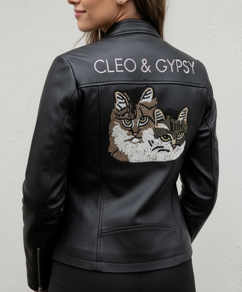 Personalized Bridal Leather Jacket with Custom Pet Portrait