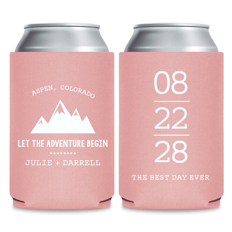Mountain-Themed Wedding Can Coolers