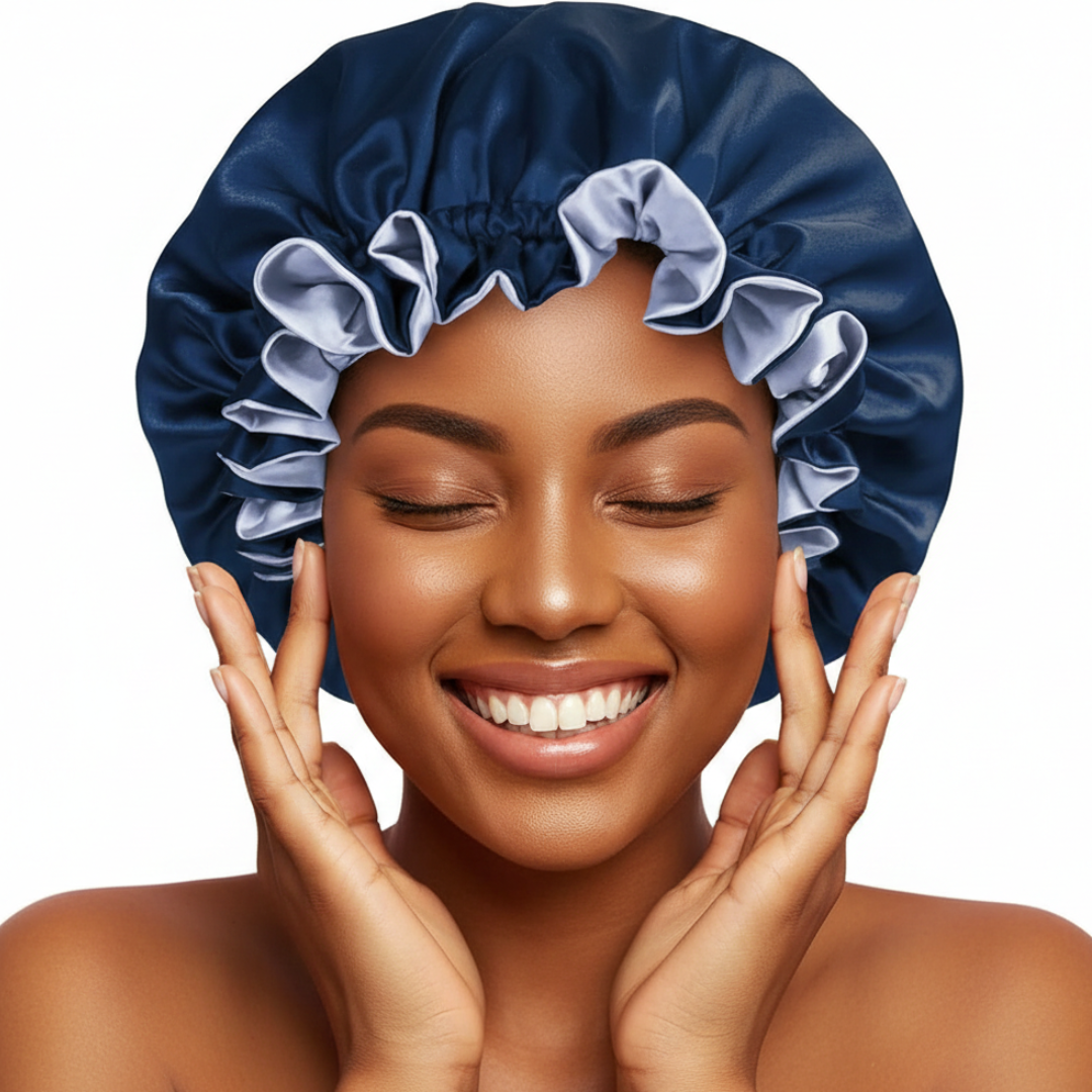 Navy Satin Bonnet
