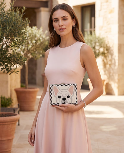 French Bulldog Beaded Clutch Purse, Custom Pet Portrait Evening Bag, Dog Mom Hand Beaded Handbag with Monogram or Date, Dog Lover Gift