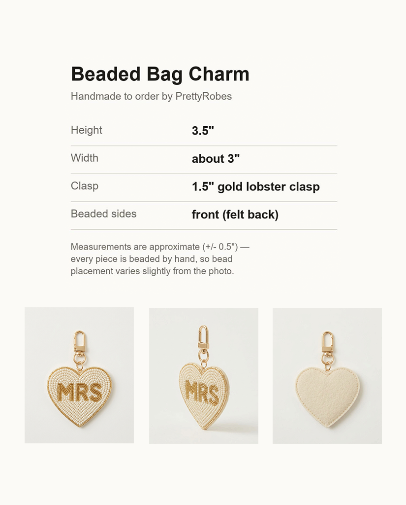 Personalized Mrs Beaded Bag Charm, Custom Pearl Heart Purse Clip, Bridal Keychain for Bride, Newlywed Honeymoon Bag Tag, Wedding Gift