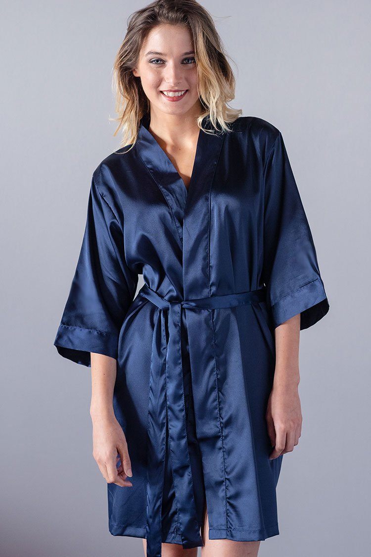 Navy personalized satin bridesmaid robe
