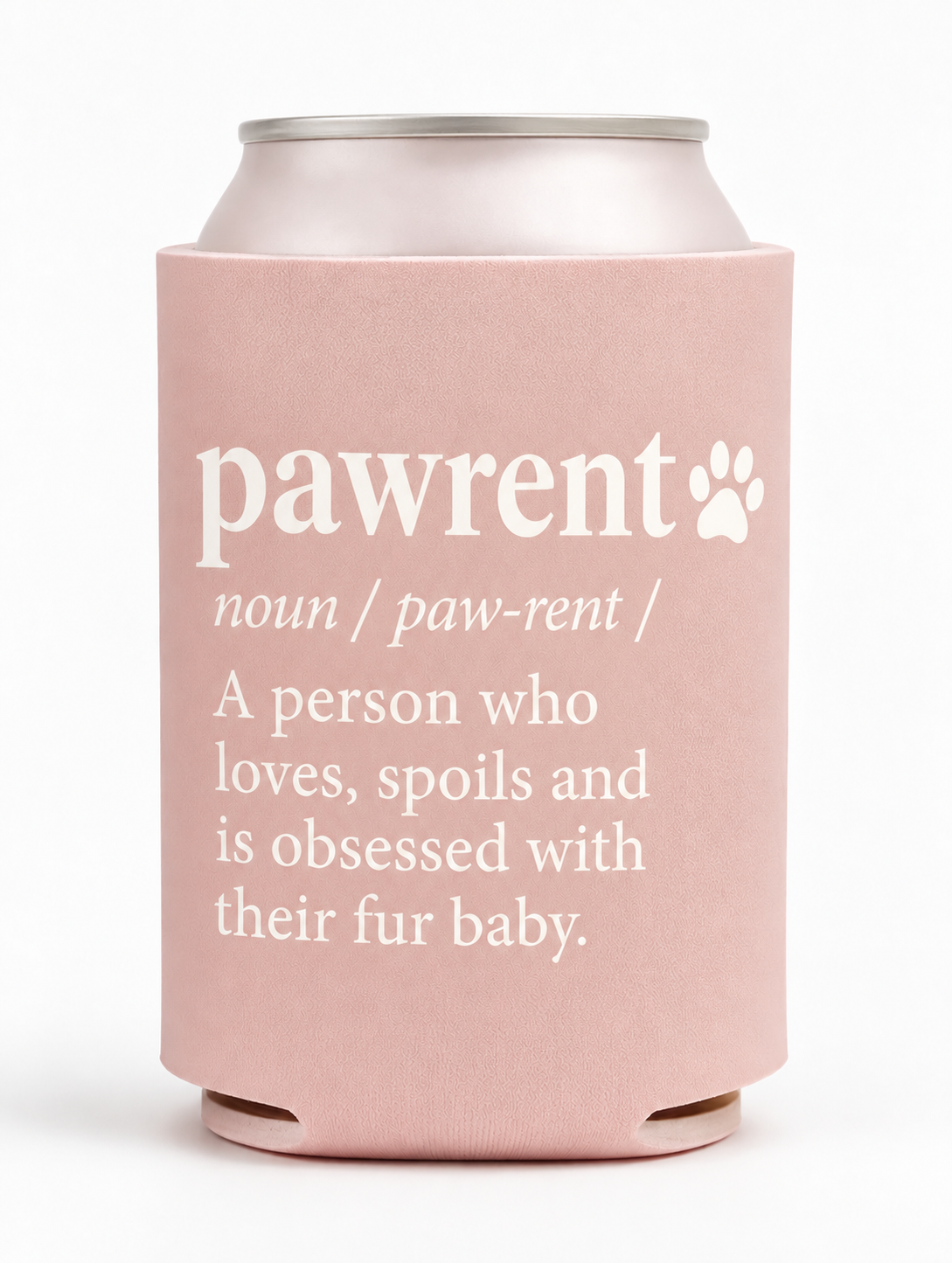 Pawrent koozie in blush pink, welcome gift