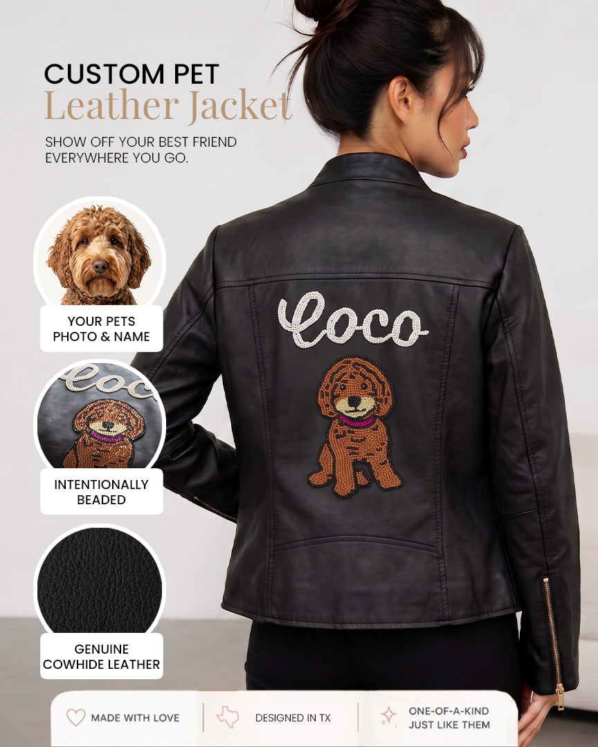 Personalized Bridal Leather Jacket with Custom Pet Portrait