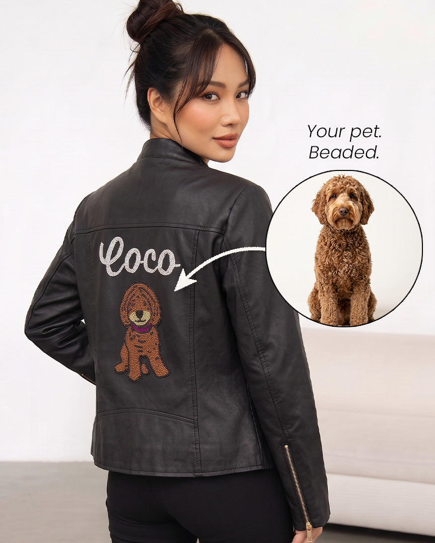 Personalized Bridal Leather Jacket with Custom Pet Portrait