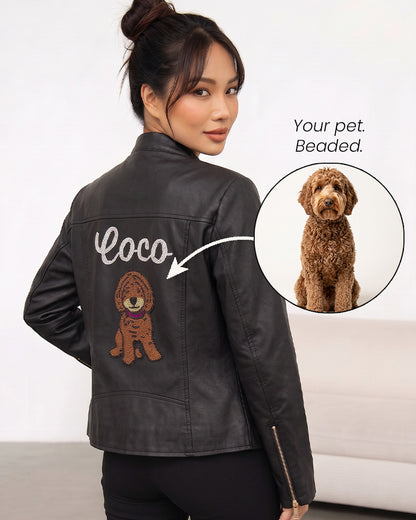 Personalized Bridal Leather Jacket with Custom Pet Portrait