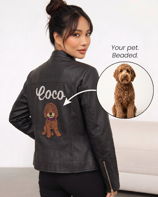 Personalized Bridal Leather Jacket with Custom Pet Portrait