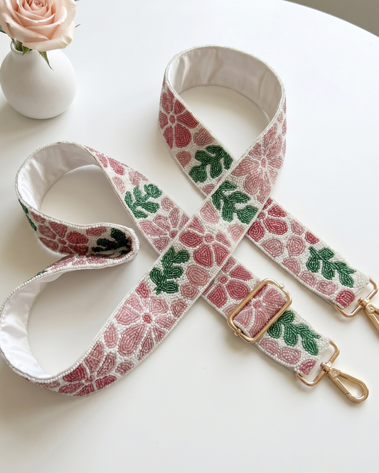 Peach & Yellow Floral Beaded Camera Strap