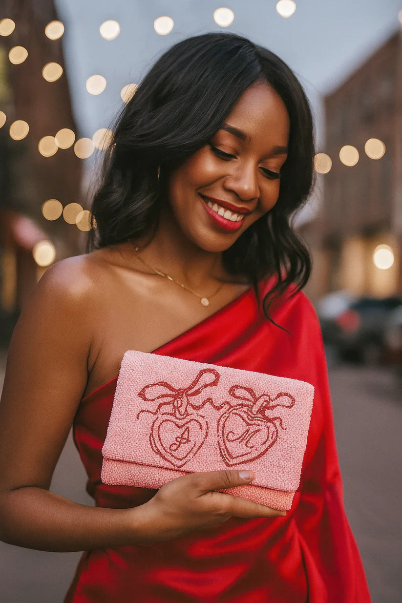 Coquette Style Beaded Canvas Clutch for Women