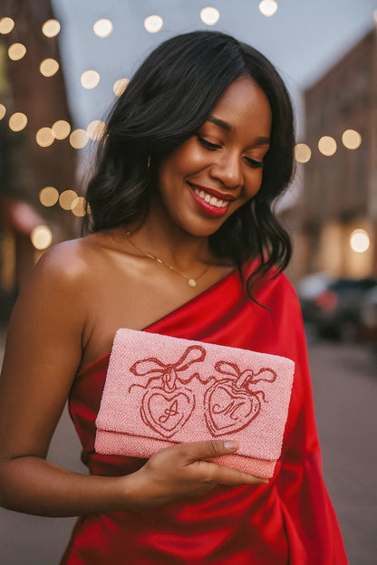 Coquette Style Beaded Canvas Clutch for Women