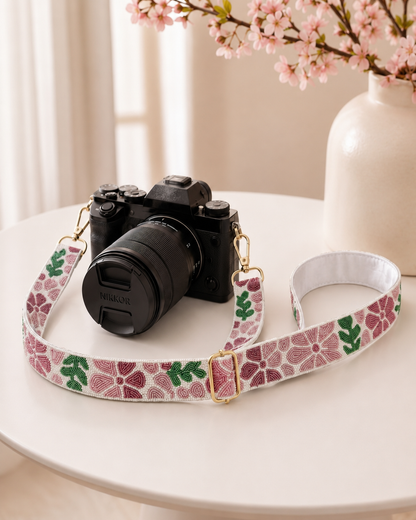 Peach & Yellow Floral Beaded Camera Strap