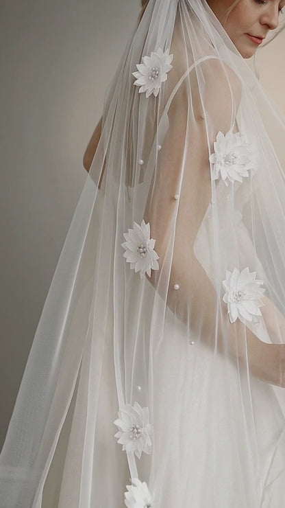 Floral and Pearl Bridal Veil