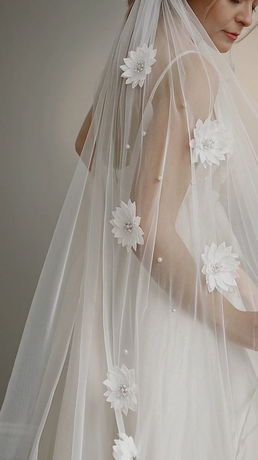 Floral and Pearl Bridal Veil