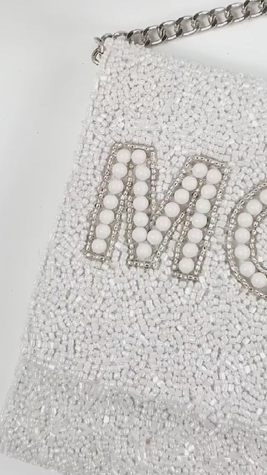 Pearl & Beaded Barrel Clutch for Bride