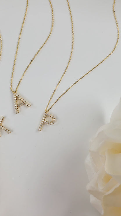 Gold Pearl Letter Necklace