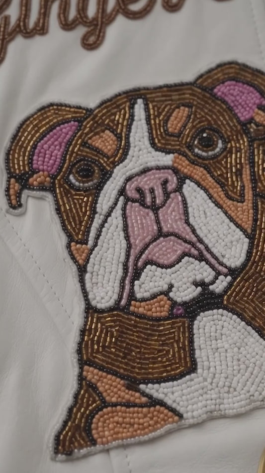 Personalized Bridal Leather Jacket with Custom Pet Portrait