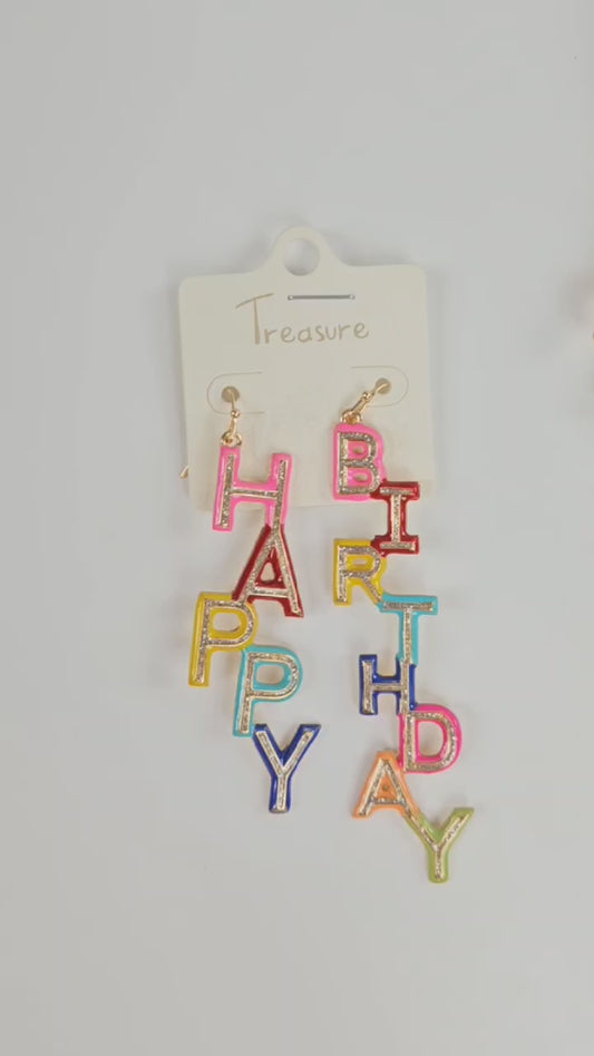 Silver Happy Birthday Earrings