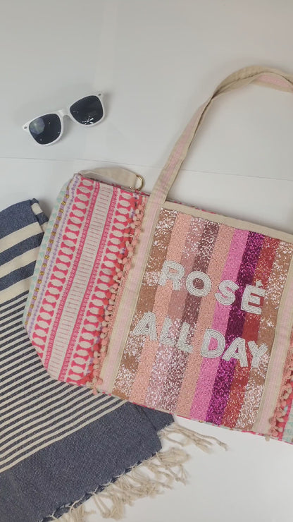 Rose All Day Beaded Boho Tote Bag