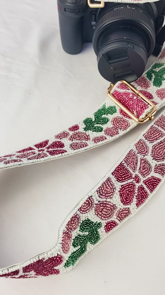 Peach & Yellow Floral Beaded Camera Strap