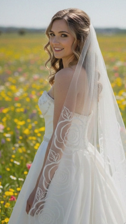 Custom Rose Embroidery Bridal Veil