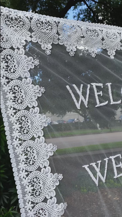 Custom Sheer Lace Wedding Welcome Sign