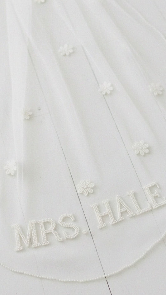 Pearl Floral Personalized Wedding Veil