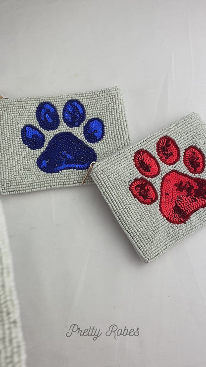 Red Paw Print Beaded Coin Purse