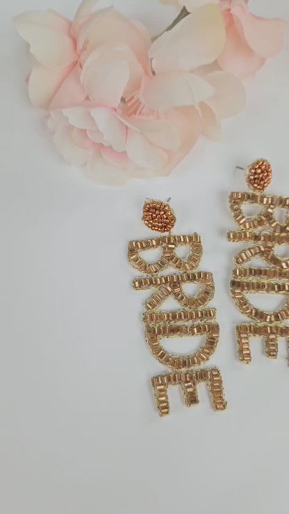 Golden Beaded Bride Earrings