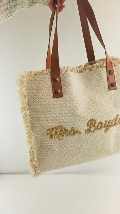Personalized Bride Fringe Tote Bag
