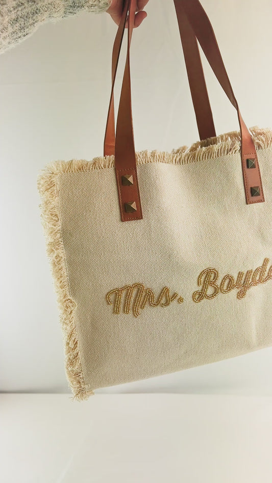 Personalized Bride Fringe Tote Bag