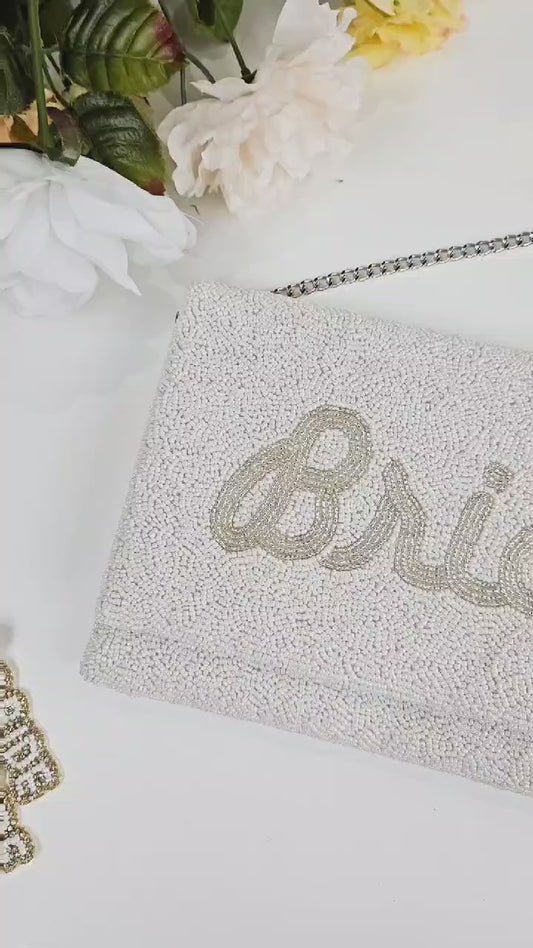 Bride Clutch Bag White (Silver Text)