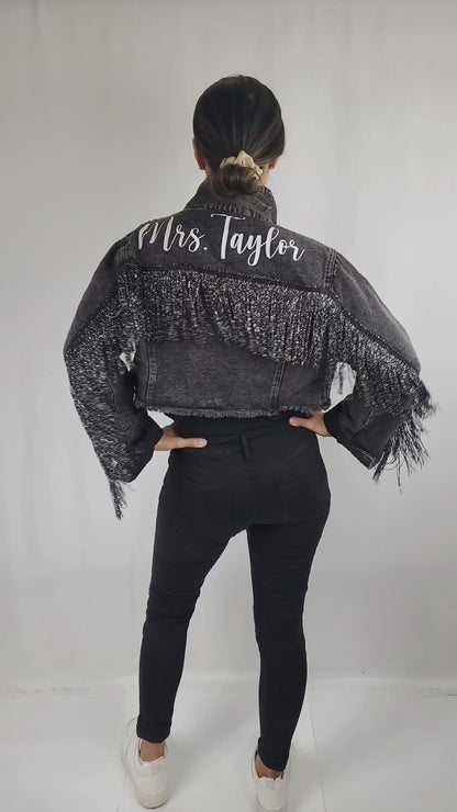 (Black Fringe) Patch Jean Jacket