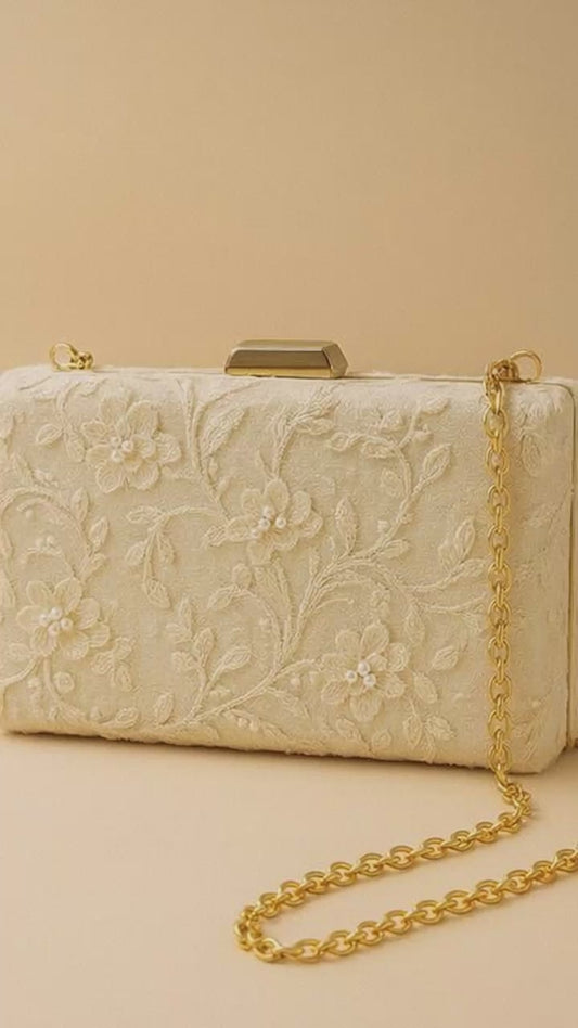 Embroidered Floral Box Clutch for Bride