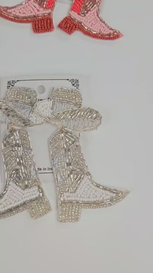 Pink Cowboy Boots Beaded Earrings