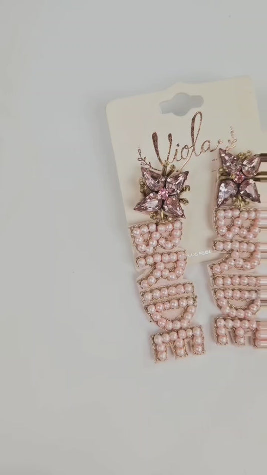 Pink Team Bride Champagne Bottle Earrings