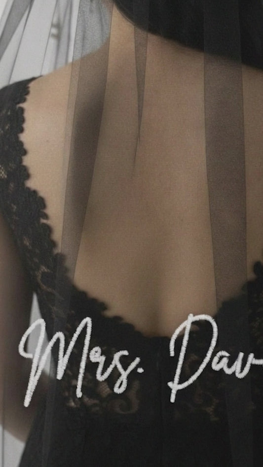 Black Embroidered Mrs Wedding Veil