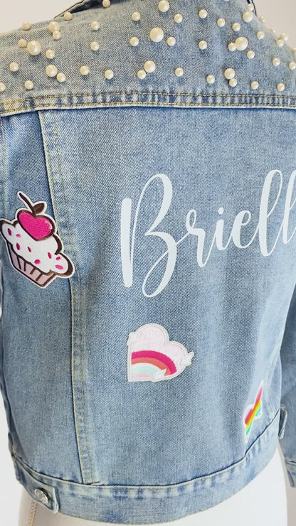 (Blue Pearl) Kid's Denim Jacket with Custom Patches