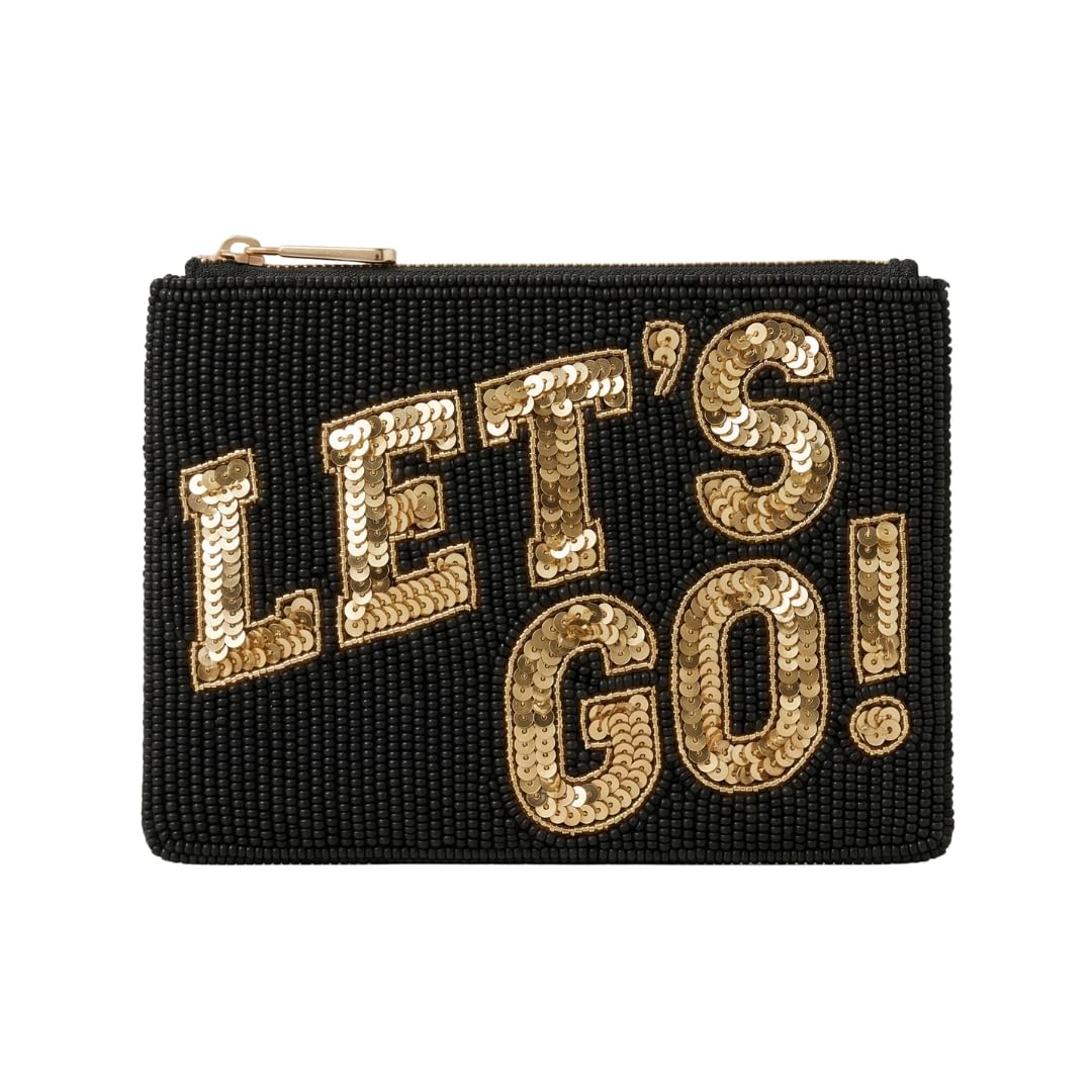 Black Gold Lets Go Beaded Coin Purse