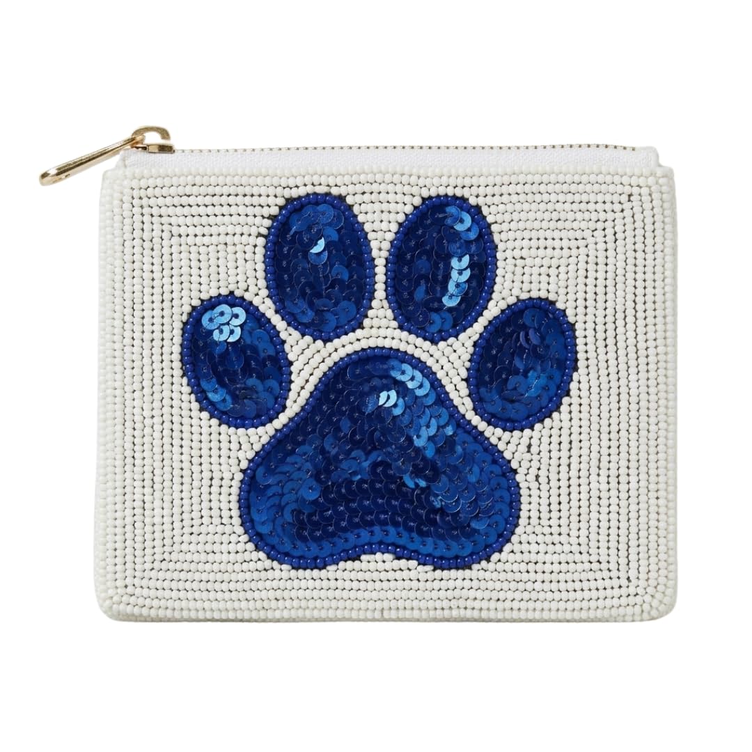 Blue Paw Print Beaded Coin Purse