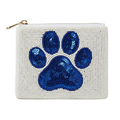 Blue Paw Print Beaded Coin Purse