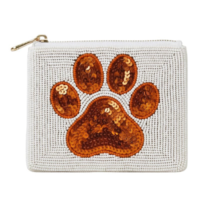 Orange Paw Print Beaded Coin Purse