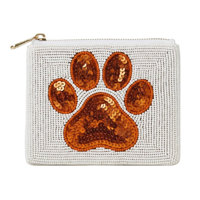 Orange Paw Print Beaded Coin Purse